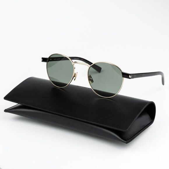 NEW Saint Laurent SL707 002 Gold Havana Green Oval Unisex Sunglasses - Picture 2 of 13